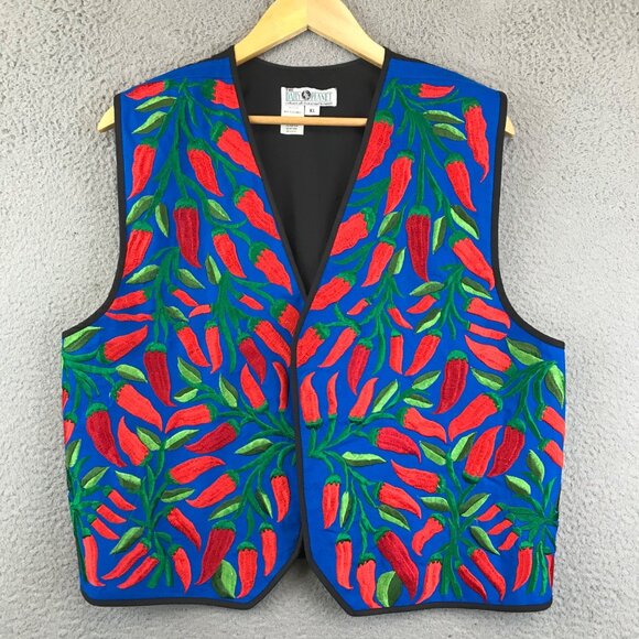 Daily Planet Chili Pepper Art Southwest SPICY HOT Embroidered Vest XL - Picture 1 of 6